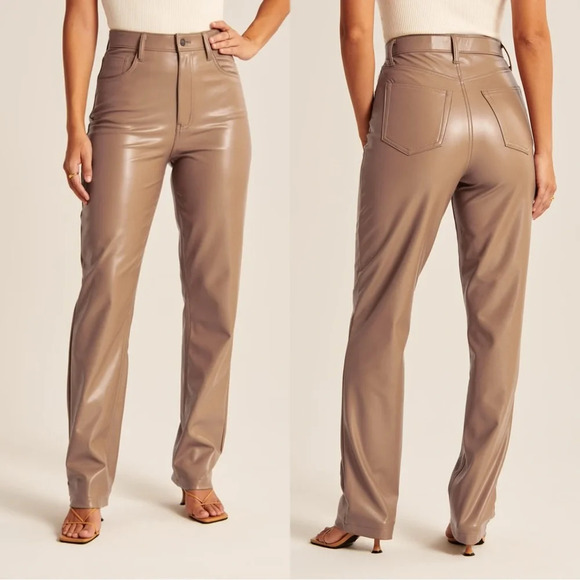 Abercrombie & Fitch Curve Love 90s Straight Ultra Hi Rise Pants Vegan Leather 31 - Picture 1 of 15